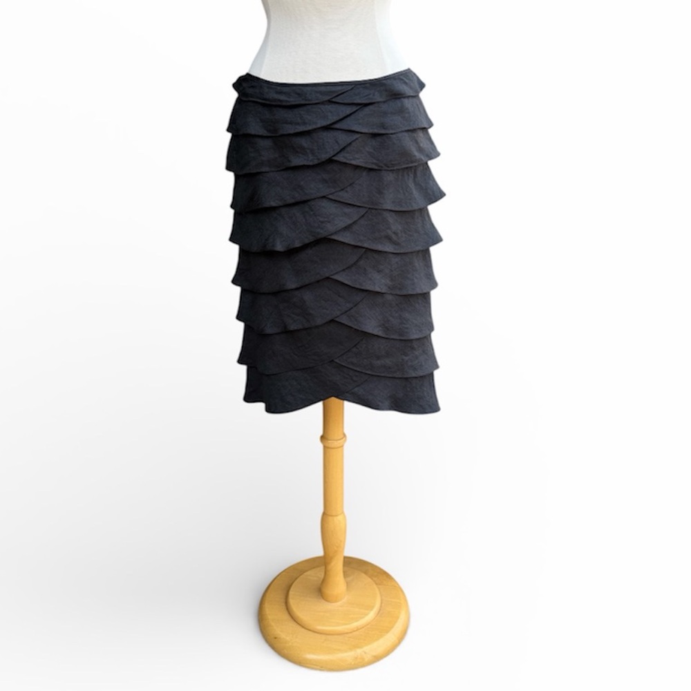 Adrianna Papell Evening Essentials Black Tiered Skirt Size 12 Minimalist Formal